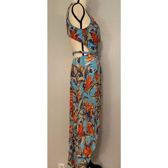 Mahina Maui Boutique Long Wrap Dress Sundress Floral Open Back Hi-Lo Hemline M - Picture 4 of 12